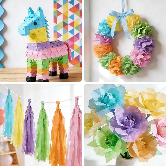 Oubest Pastel Crepe Paper Streamers 6 Rolls, 3" x 50ft Each, Colorful Streamers Party Backdrop Decorations for Birthday, Baby Shower, Wedding, Bachelorette Party, Bridal Shower, Christmas, DIY Crafts