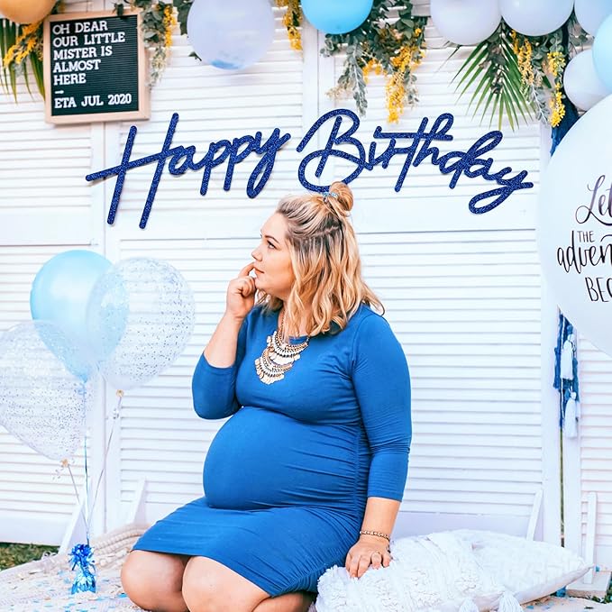Glitter Happy Birthday Sign for Backdrop - Felt Happy Birthday Large Letters for Banner Arch Party Balloon Wall Backdrop Photography Background Event Decor Supplies - Royal Blue