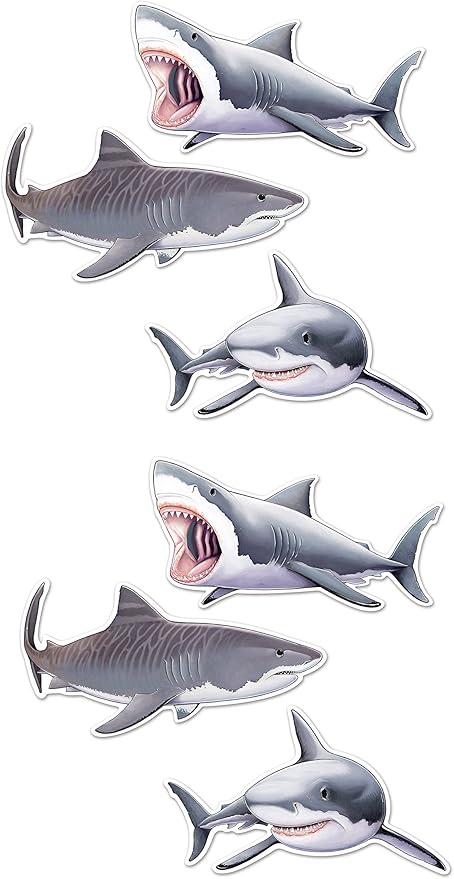 Beistle , 6 Piece Shark Cutouts, 22.5" - 24.25''