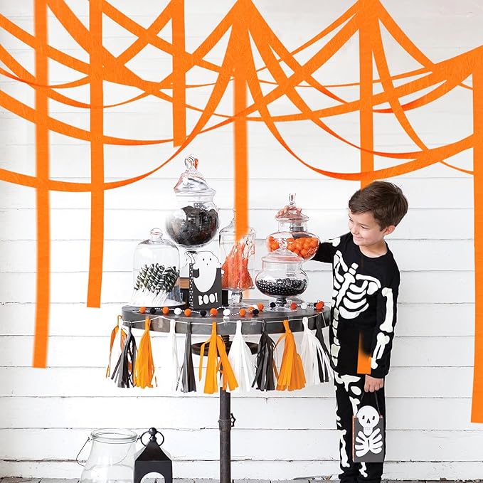 8 Rolls Orange Crepe Paper Streamers Fall Party Streamers Photo Booth Backdrop for Thanksgiving Halloween Birthday Party Decorations（Total 656ft,1.8Inch x 82Ft/Roll）
