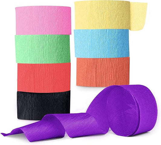 Party Crepe Paper Streamers - 8 LG Rolls, 2in x 120ft - Colorful Decorative Creped Roll for All Events Birthday, Festival, Wedding, Backdrop or Photo Booth Decoration, Flower Making | Assorted Colors