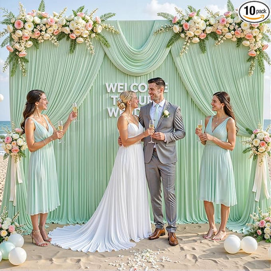 50ft x 10ft Wrinkle Free Sage Green Wedding Backdrop Curtains for Party Bridal Shower Reception Decorations Sage Green Fabric Curtain Backdrops Drapes for Photography Baby Shower Birthday Background
