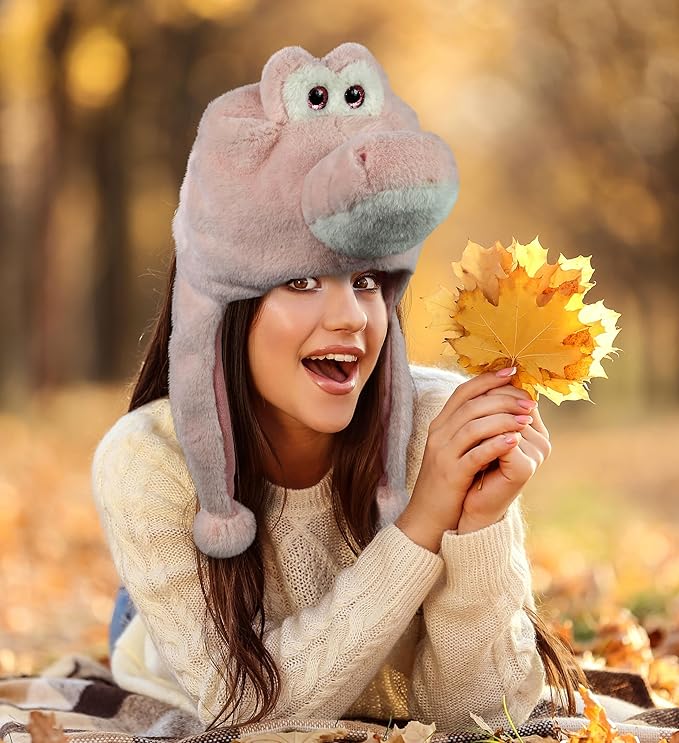 DolliBu Plush Hat – Super Soft Fleece Stuffed Animal Beanie with Ear Flaps, Cozy Warm Winter Hat for Kids – One Size