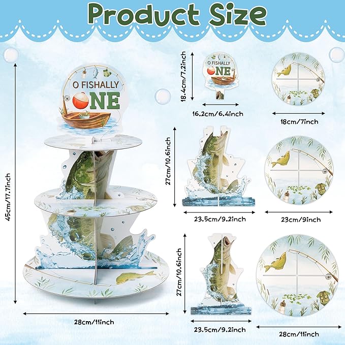 Go Fishing Cupcake Stand Decorations - 3 Tier Ofishally One Birthday Decorations Gone Fishing 1st Cupcake Stand Dessert Tower Holder for Kids Baby Shower Little Fisherman Birthday Party Favor