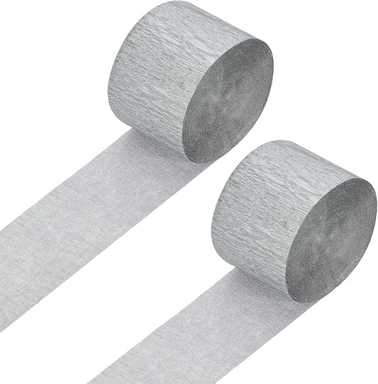 Crepe Paper Roll, Silvery Crepe Paper Streamers Sheets, [for Party Streamer Decorations, Birthday Party] - 1.8 Inch x 82 ft / 2 Roll