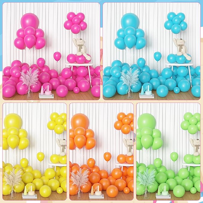 Amandir 153pcs Tropical Balloons Arch Garland Arch Kit, Different Sizes 18 12 10 5 inch Hot Pink Green Blue Latex Metallic Confetti Luau Balloons for Summer Beach Aloha Hawaiian Pool Party Decoration