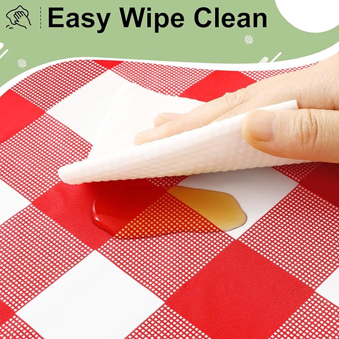 misaya 3 Packs Buffalo Disposable Table Cloth, 84" Round Waterproof Plastic Tablecloth, Red and White Checkered Table Covers for Picnic, Birthday, Party