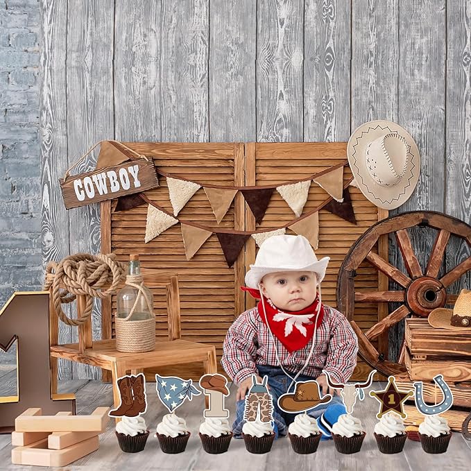 48 Pcs Cowboy 1st Birthday Cupcake Toppers My First Rodeo Birthday Party Deocration 1St Birthday Party Decorations for Boy baby shower Rodeo Theme Party Deocrations