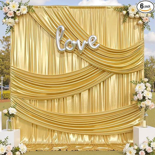 30x12FT Gold Sequin Backdrop Curtain -6 Panels 5x12FT Wrinkle Free Shimmer Back Drop Cloth, Glitter Backdrop Drapes for Photography, Birthday, Wedding, Graduation Background