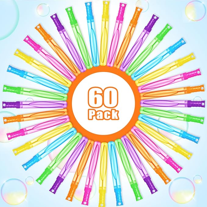 60PCS Bubble Wands for Kids,Bulk Bubble Wand for Kids Party Favor, Bubble Maker for Party Favor,Birthday,Goodie Bags, Wedding, Carnival Prizes, Summer Outdoor Toy Gifts, Assortment 6 Colors