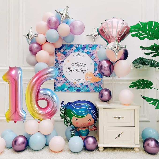 40 Inch Number Balloons 0-9 Rainbow Gradient Large Number 16 Balloons, Digital Balloons for Birthday Party Celebration Decorations, Helium Foil Number Balloons for Wedding Anniversary