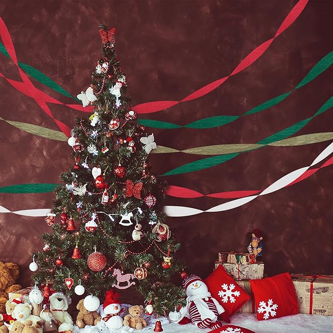 8 Rolls Christmas Crepe Paper Streamers Red Green Gold and White Streamers for Christmas Party Decorations Birthday Baby Shower Gender Reveal Wedding Graduation Party Decorations DIY Crafts