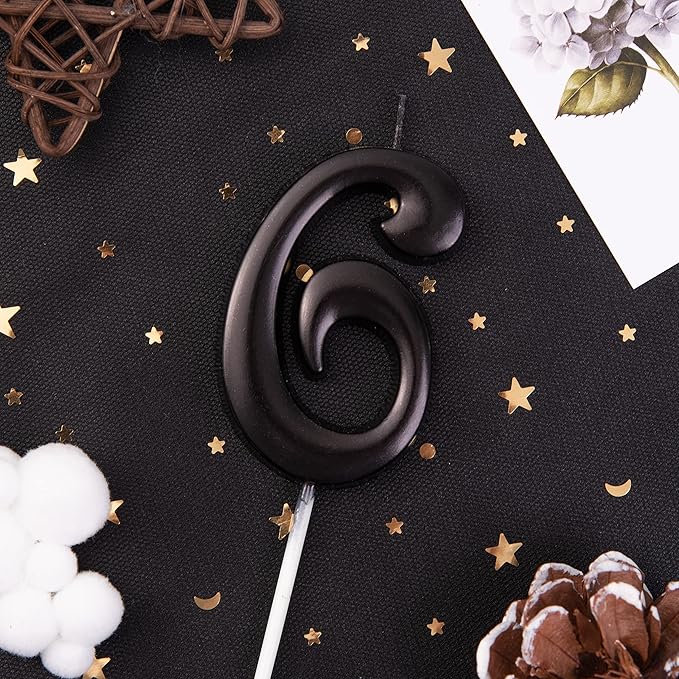 PHD CAKE 2.76 Inch Elegant Black 6 Number Birthday Candles, Black Number Candles, Cake Number Candles, Party Celebration