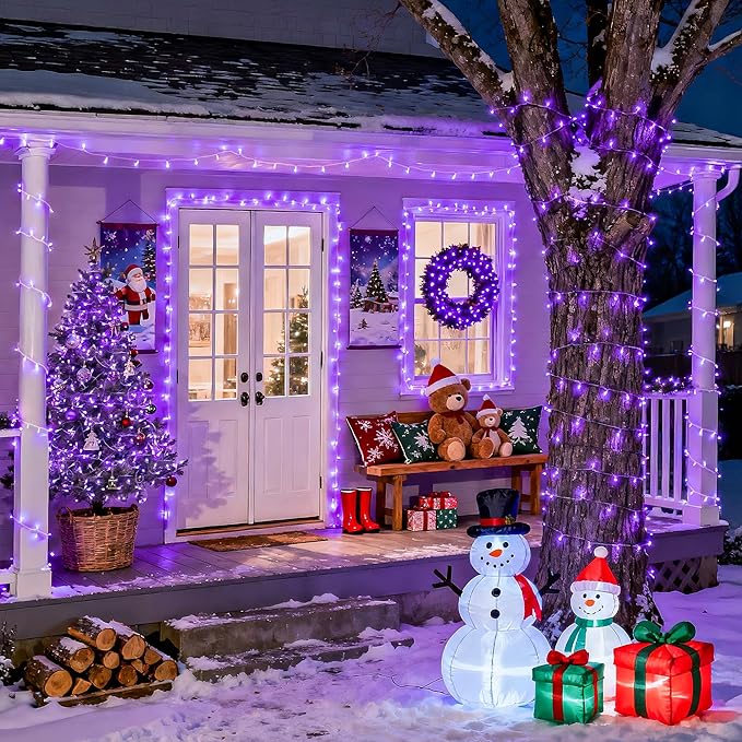 JMEXSUSS Purple Christmas Lights Indoor Outdoor Clear Wire, 66ft 200 LED Purple Lights for Christmas Tree, 8 Modes Deep-Violet String Lights Plug in for Christmas Bedroom Garden Party Xmas Decorations