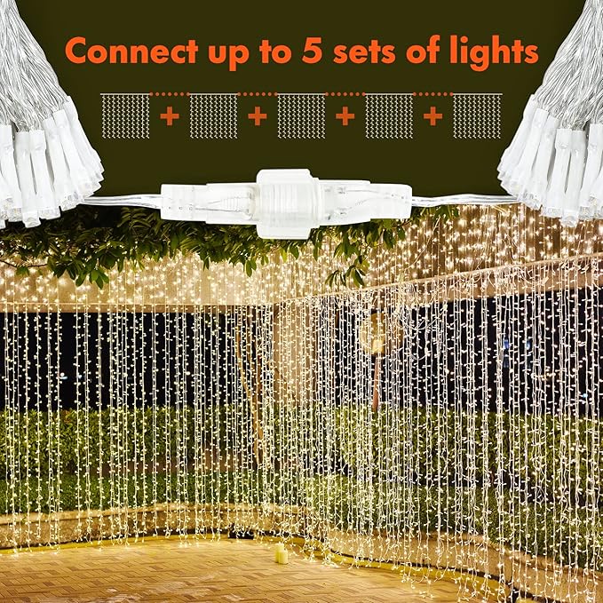 Twinkle Star 300 LED Curtain String Lights, 8 Modes Plug in Fairy Lights for Bedroom,Wedding,Party,Birthday, Hanging Twinkle Light for Indoor Outdoor Wall Window Backdrop Decoration, Warm White