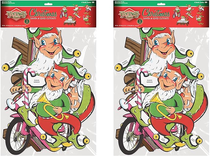 Beistle Vintage Christmas Santa & Elves Cutouts – 10-Pack Double-Sided Retro Holiday Paper Decorations in 5 Nostalgic Mid-Century Designs for Windows, Walls, and Winter X-Mas Displays, 14"–21"