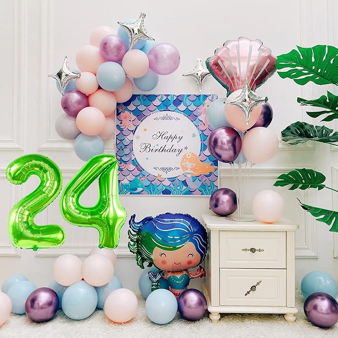 40 inch Number Balloon 0-9 Green Large Number 24 Balloons,Digital Balloons for Birthday Party Celebration Decorations Supplies, Helium Foil Number Balloons for Wedding Anniversary