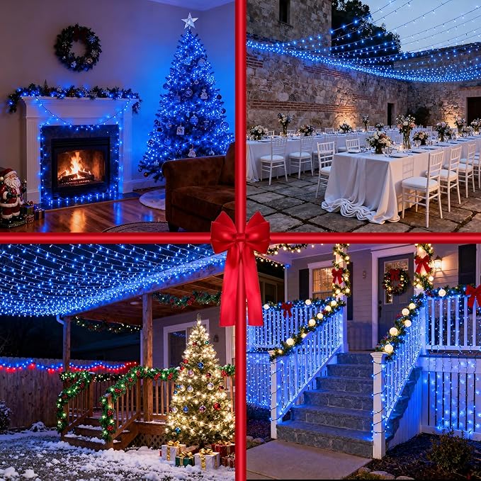 1500 LED 470FT Blue Birthday Party Decorations String Lights with 12 Modes Timer Dimmable, Waterproof Twinkle Christmas Lights Outdoor, Plug in Fairy Lights for Wedding, Ocean Party, Xmas Decor
