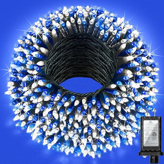 240FT Christmas Lights Outdoor, 750 LED Christmas Tree Decoration Lights with 12 Modes & Timer Memory, Dimmable Plug In Waterproof LED Xmas Light for Yard Trees Wedding Party Holiday Blue & White