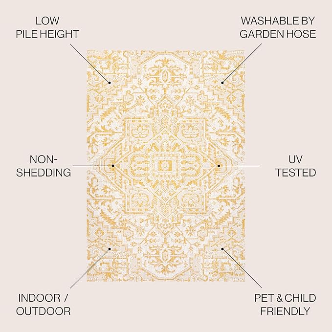 JONATHAN Y Boho Medallion Indoor Outdoor Area Rug 9X12 Cream/Yellow, Estrella Textured Weave for Backyard, Patio, Porch, Easy-Cleaning, High Traffic, Pet-Friendly, Non-Shedding (SMB105H-9)