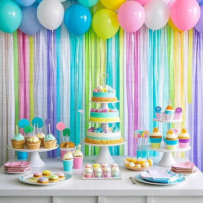 Metallic Pastel Crepe Paper Streamers 6 Rolls, 2.2" x 123 Ft Birthday Streamers Party Decorations for Baby Shower Bachelorette Bridal Shower Graduation Wedding Engagement Anniversary