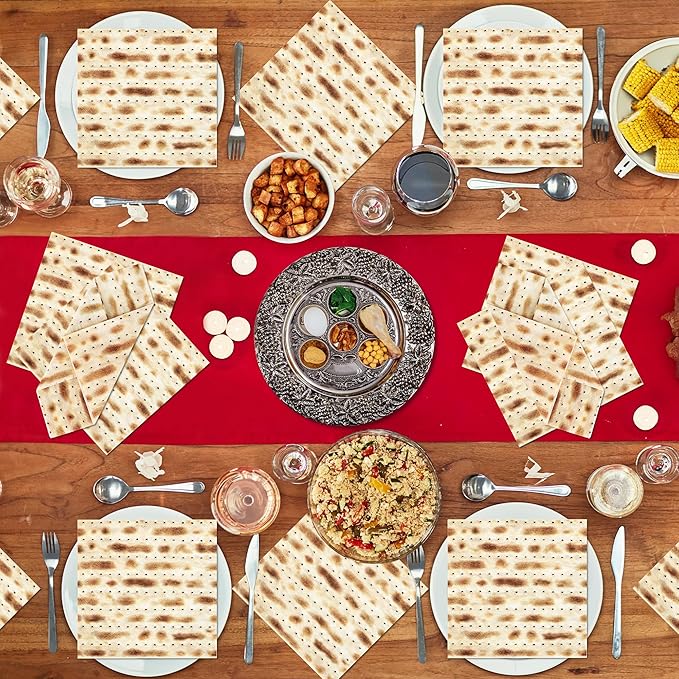50Pcs Passover Decorations, 6.5" X 6.5" Seder Dinner Napkins, Disposable Passover Napkins, Seder Matzo Napkins Pesach Table Decorations for Jewish Festival Kitchen Table Party Supplies