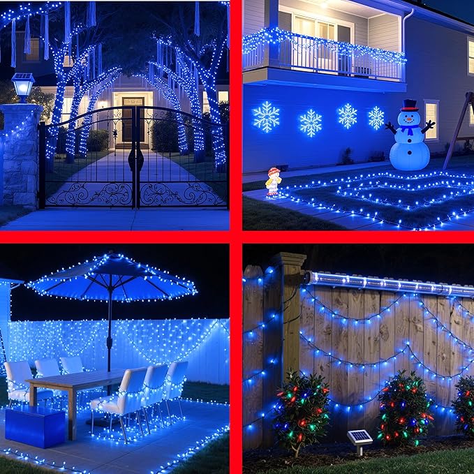350LED 90FT Christmas Lights Indoor Outdoor, 12 Modes Blue Outdoor String Lights with Timer Dimmable, Waterproof Green Wire Christmas String Lights for Christma Tree Patio Fence Balcony Garden Party