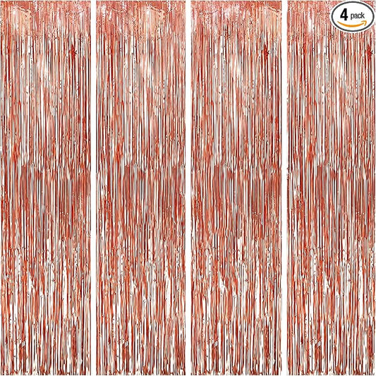 KatchOn, Rose Gold Fringe Curtain - Pack of 4 | Rose Gold Backdrop for Bachelorette Party Decor | Graduation Decorations 2025 | Fringe Backdrop for Rosegold Birthday Decorations