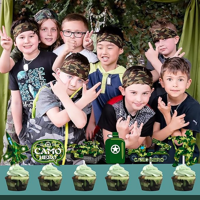 36pcs Camo Cupcake Toppers Camouflage Cake Decorations Military Cupcake Picks for Army Soldier Theme Birthday Party Baby Shower Supplies