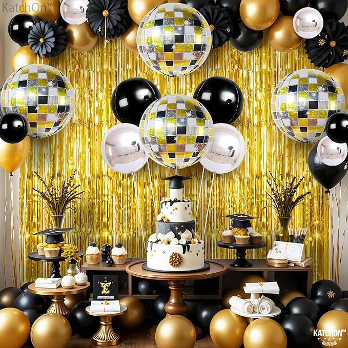 KatchOn, Disco Ball Balloons - Big 22 Inch, Pack of 14 | For Black and Gold Party Decorations | 4D Sphere Mettalic Disco Balloons | Birthday Ball Party Decoration