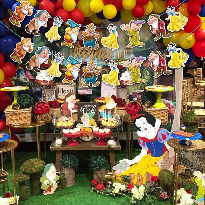 Snow White and The Sevn Dwafs Garland Decoration – Magical Princess Birthday Party Supplies – Colorful and Durable Birthday Garland for Party Decorations – Perfect for Boys and Girls Celebration
