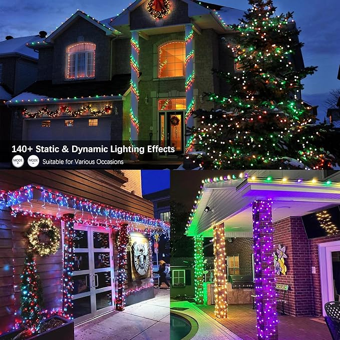 ODEETRONIC Christmas Lights - 98Ft 300 LED Color Changing Christmas Lights, 100+ Mode RGB Berry String Light with Timer, Remote Warm White Fairy Light for Indoor Outdoor Xmas Party Decor, Green Wire