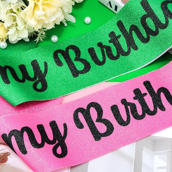 Happy Birthday Decorations Set - Pink & Green Witch Themed “It's my Birthday ” Sash with Glitter Foil for Girl, Happy Funny Birthday Decorations Accessories for Women Party Favors Supplies