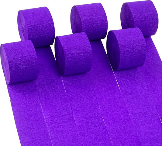 6 Rolls 492ft Colorful Crepe Paper Streamers,Pack of Paper Party Streamers for Purple Party Decorations, Birthday Decorations, Halloween Decorations(1.8 Inch x 82 Ft/Roll)