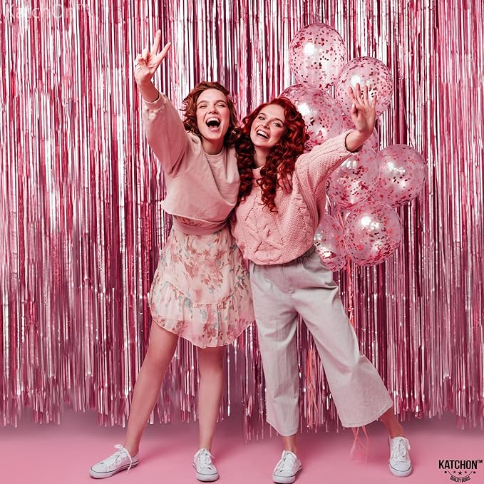 KatchOn,Large Pink Backdrop for Pink Party Decorations - Pack of 4 | Pink Fringe Backdrop Bachelorette Gender Reveal Wedding Baby Shower | Graduation Decorations 2025