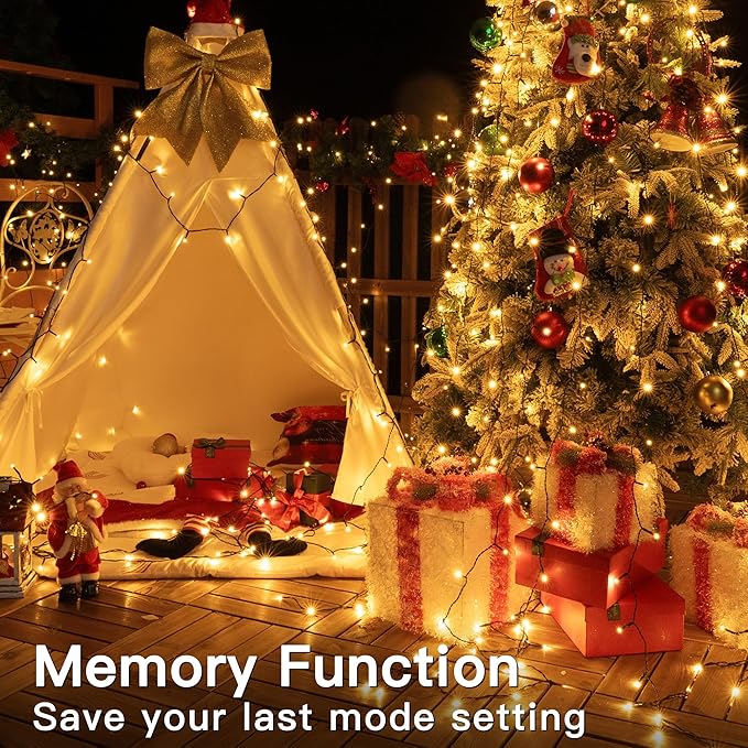 197FT 600 LED Christmas Lights Outdoor, Warm White Christmas Tree Lights Plug in, 8 Modes Twinkle String Light for Bedroom Wedding Party Ceiling Xmas Home Decorations
