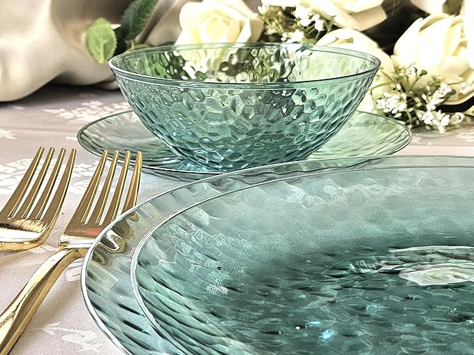 " OCCASIONS " 240 Plates Pack,(120 Guests) Heavyweight Premium Disposable Plastic Plates Set -120 x 10'' Dinner + 120 x 7'' Salad/Dessert (Coastal Clear Blue)