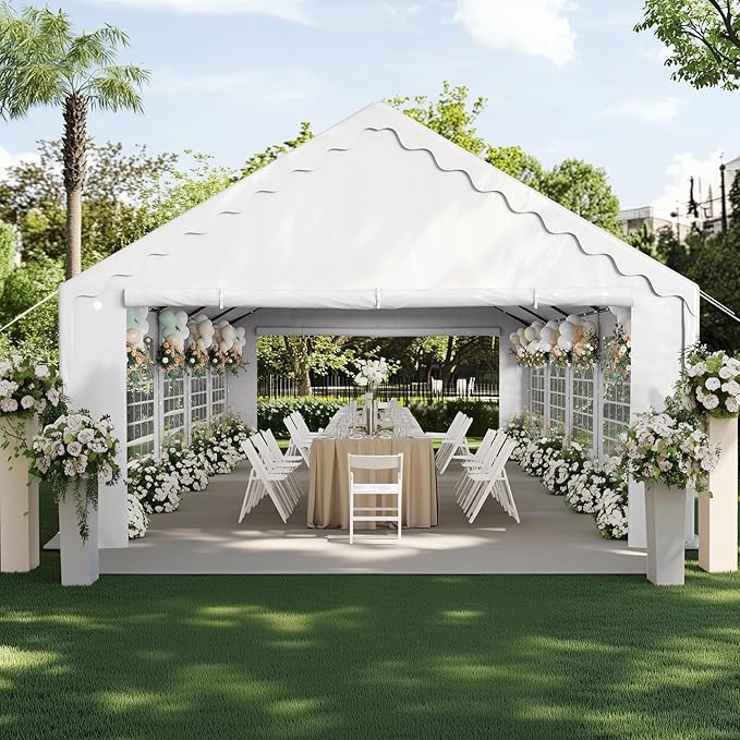 PHI VILLA 16x32 Outdoor Heavy Duty Party Tent, Large Party Canopy Wedding Event Tent with Removable Sidewalls & 4 Storage Bags for Patio Outdoor Garden Events, White