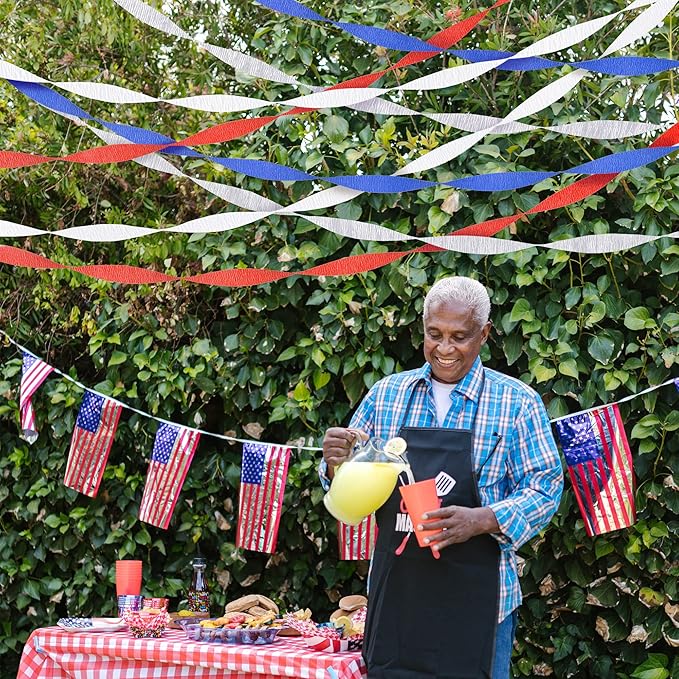 Crepe Paper Streamers 8 Rolls 656ft, Red White Blue Silver Streamer Tassels Patriotic Decorations for Memorial Day Fourth of July Independence Day American Theme Party
