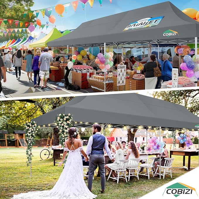 COBIZI 10x30 Pop Up Canopy with 8 Removable Sidewalls Party Tents for Parties Wedding Patio Commercial Waterproof and UV50+ Ez Outdoor Instant Gazebo with Roller Bag & 4 Sandbags（Slate Grey）