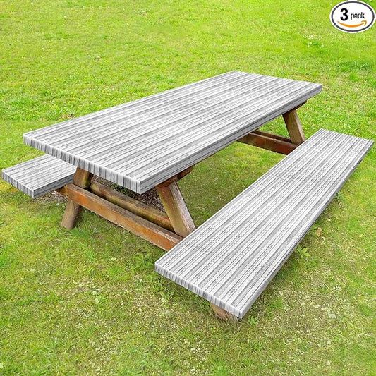 Boao 3 Pcs Vinyl Picnic Table Cover with Bench Cover 6 ft 30 x 72 Inch Waterproof Fitted Tablecloth Flannel Backing Rectangular Elastic Edged for Camping Outdoor Patio Travel(Birch)