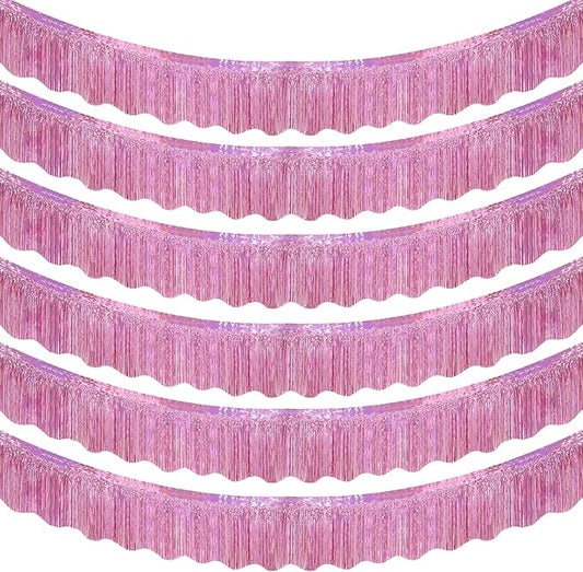 LOLStar 6 Pack Pink Foil Fringe Garland Birthday Party Decorations, 59Ft Metallic Tinsel Streamers Banner, Glitter Photo Booth Prop Table Skirt for Wedding Parade Float Gender Reveal Party Decor