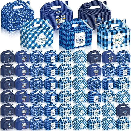 Dunzoom 100 Pcs Father's Day Gift Boxes Happy Father's Day Party Supplies Blue Goodie Candy Boxes Holiday Paper Gift Container for Dad's Birthday Decoration