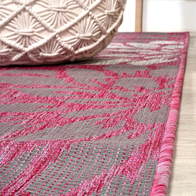 JONATHAN Y Floral Textured Weave Indoor Outdoor Area Rug 8X10 Fuchsia/Light Gray, Zinnia Modern for Backyard, Patio, Porch, Easy-Cleaning, High Traffic, Pet-Friendly, Non-Shedding (SMB110F-8)