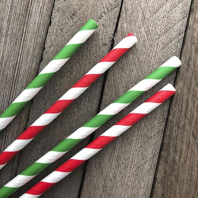 50 Christmas Paper Straws - Red White and Green - Stripe - 50 Pack Outside the Box Papers Brand