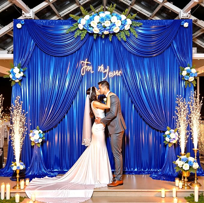 10ftx10ft Royal Blue Sequin Backdrop Curtain for Parties, Wrinkle Free Thick Glitter Sparkle Photo Backdrop Drapes 2 Panels 5x10FT Shimmer Back Drop Cloth for Wedding Birthday Photography Background