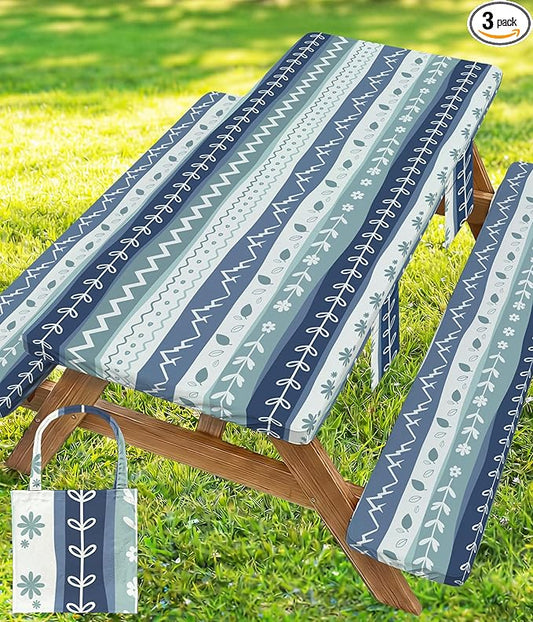 Picnic Table Cover with Bench Covers Waterproof Elastic Rectangle Furniture Fitted Tablecloth Table Cloth Glamping Camp Camper Camping Essentials Outdoor Road Trip Rv Car Travel Vacation Canping Gear