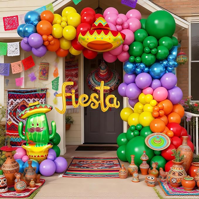 157PCS Cinco de Mayo Fiesta Balloon Arch Kit-Fiesta Balloons Garland for Mexican Fiesta Party Decorations Hawaii Tropical Luau Birthday Party Cactus Taco Carnival Balloons (Mexico)
