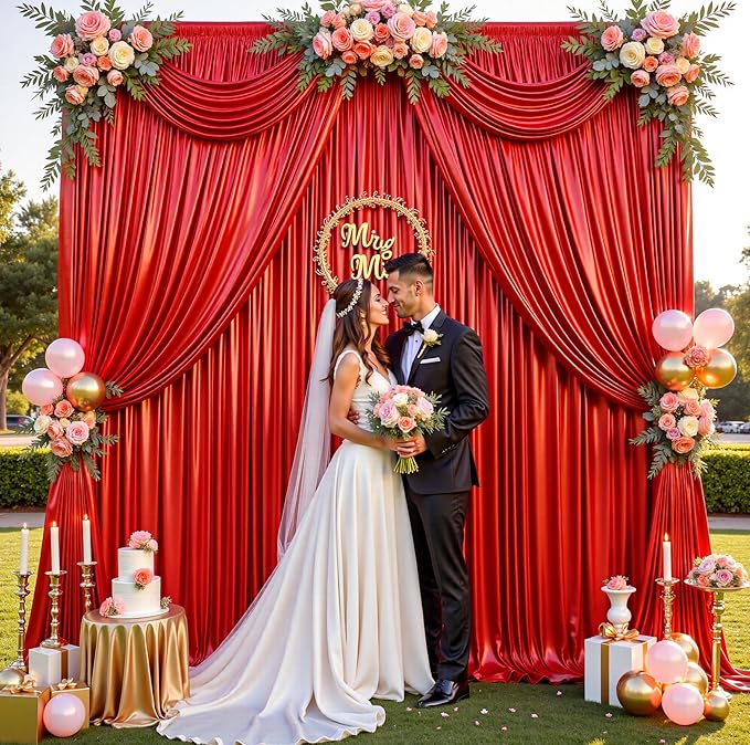 10ftx10ft Red Sequin Backdrop Curtain for Parties, Wrinkle Free Thick Glitter Sparkle Photo Backdrop Drapes 2 Panels 5x10FT Shimmer Back Drop Cloth for Valentine's Day Wedding Photography Background