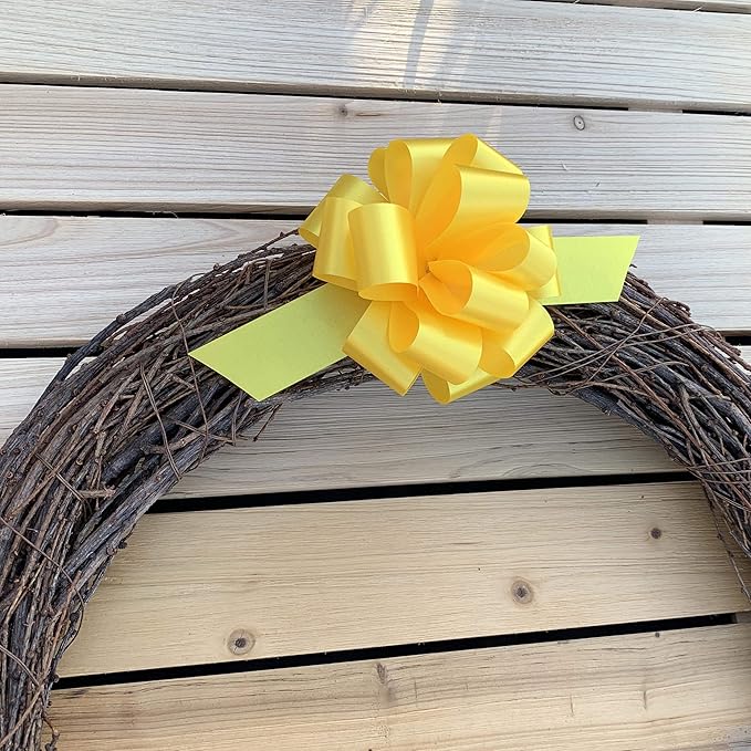 Yellow Decorative Gift Pull Bows - 5" Wide, Set of 10, Memorial Day, 4th of July, America 250 Anniversary, Support Our Troops, Wreath, Summer, Birthday, Fundraiser, School Colors, Cancer Awareness